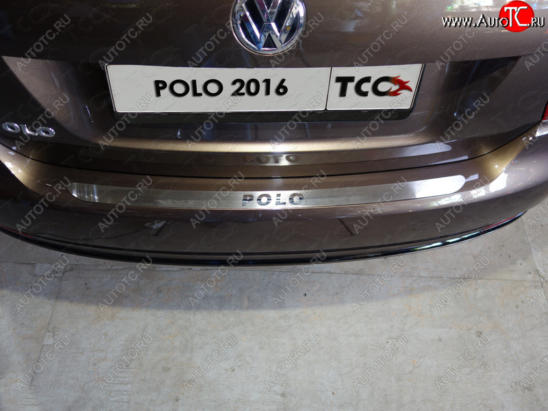 1 799 р. Накладка на задний бампе, ТСС Тюнинг  Volkswagen Polo  5 (2015-2020) седан рестайлинг, хэтчбек рестайлинг (лист шлифованный надпись Polo)  с доставкой в г. Керчь