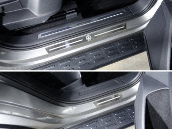 Накладки на пороги внешние, ТСС Тюнинг Volkswagen Tiguan  Mk2 (2016-2020) дорестайлинг (лист шлифованный логотип VW)