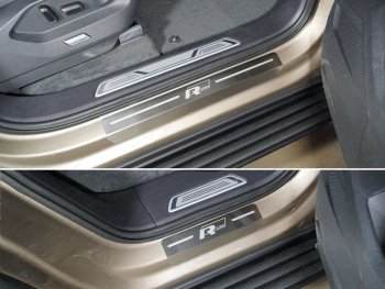 Накладки на пороги, ТСС Тюнинг Volkswagen Touareg  CR (2018-2025) (лист шлифованный надпись R-Line)