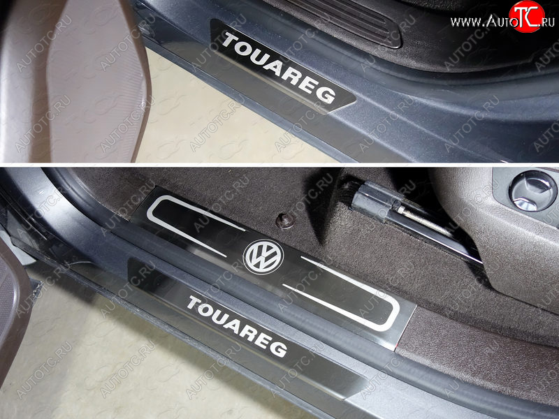 7 899 р. Накладки на пороги внутренние и внешние, ТСС Тюнинг  Volkswagen Touareg  NF (2014-2018) рестайлинг (шлифованные надпись)  с доставкой в г. Керчь