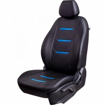 Комплект чехлов для сидений (РЗС 60/40 3Г Орегон) ТУРИН-2 Lord Autofashion Renault Logan  2 (2014-2018) дорестайлинг (черный, вставка черная+синяя, строчка синяя)