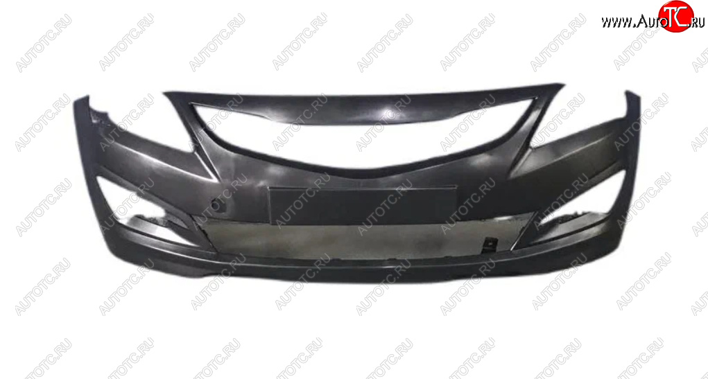 1 579 р. Бампер передний (с отверстиями под ПТФ) GAMMA Hyundai Solaris RBr хэтчбэк рестайлинг (2014-2017) (Неокрашенный)  с доставкой в г. Керчь