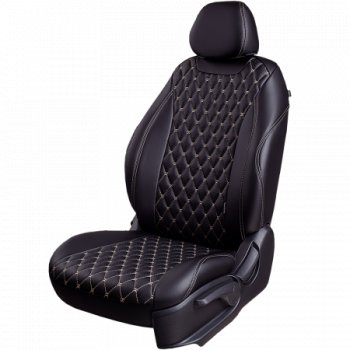 Комплект чехлов для сидений (РЗС 60/40 2П+1Г экокожа Орегон) БАЙРОН Lord Autofashion Chevrolet Cruze  J300 (2009-2015) седан дорестайлинг, седан рестайлинг (черный, вставка черная, строчка бежевая)