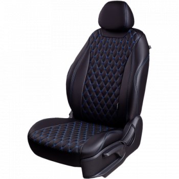 Комплект чехлов для сидений (РЗС 60/40 2П+1Г экокожа Орегон) БАЙРОН Lord Autofashion Chevrolet Cruze  J300 (2009-2015) седан дорестайлинг, седан рестайлинг (черный, вставка черная, строчка синяя)
