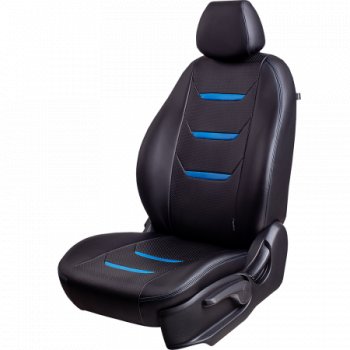 Комплект чехлов для сидений (РЗС 60/40 2П+1Г экокожа) ТУРИН -2 Lord Autofashion Chevrolet Cruze  J300 (2009-2015) седан дорестайлинг, седан рестайлинг (черный, вставка черный+синий, строчка синяя)