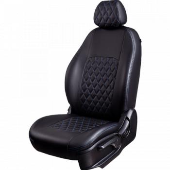 Комплект чехлов для сидений (1+2 места Илана+Орегон) ТУРИН ст РОМБ Lord Autofashion CITROEN Jumper  290 (2014-2022), Fiat Ducato  290 (2014-2025), Peugeot Boxer  290 (2014-2025) (черный, вставка черная+синяя, строчка синяя)