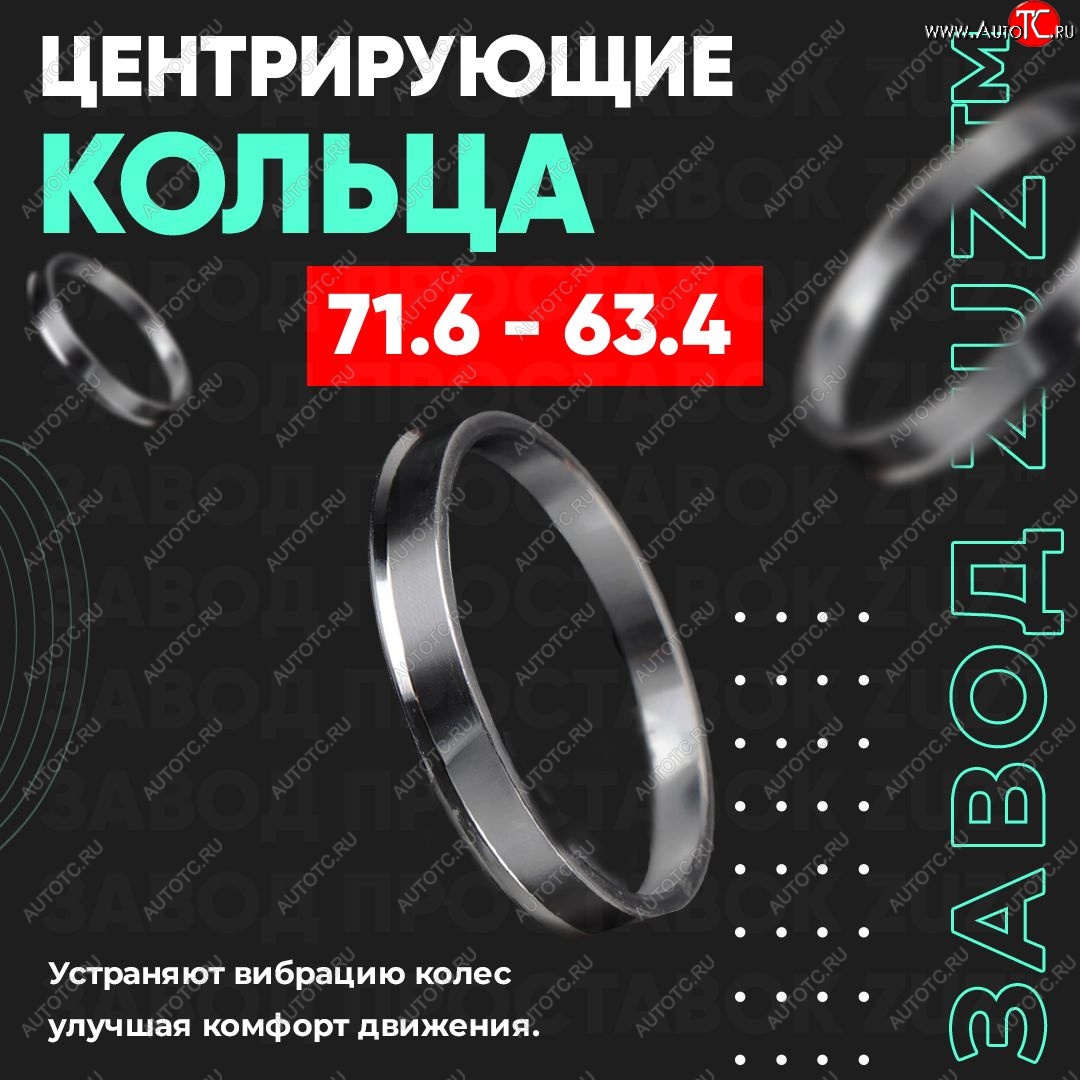 1 849 р. Центровочные кольца для дисков 71.6 - 63.4 (алюминиевые) 4шт. переходные центрирующие проставочные супинаторы на ступицу ЗАВОД ПРОСТАВОК ZUZ 71.6-63.4  с доставкой в г. Керчь