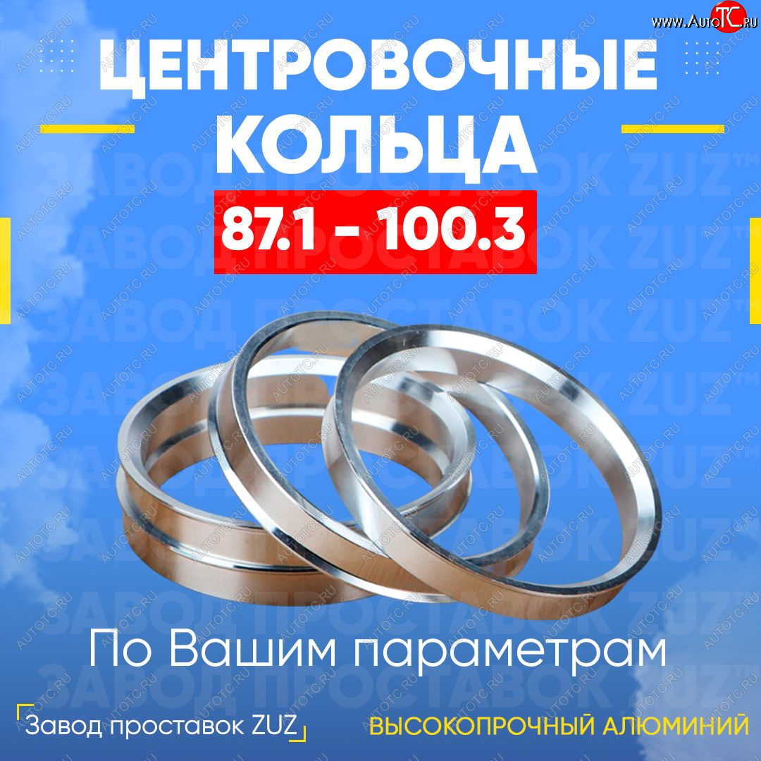 1 849 р. Центровочные кольца для дисков 87.1 - 100.3 (алюминиевые) 4шт. переходные центрирующие проставочные супинаторы на ступицу ЗАВОД ПРОСТАВОК ZUZ 87.1 - 100.3  с доставкой в г. Керчь