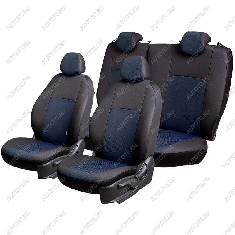 5 999 р. Чехлы для сидений (РЗСиС6040, ЖАККАРД) ДУБЛИН Lord Auto Ford Focus 3 седан рестайлинг (2014-2019) (черный/синий)  с доставкой в г. Керчь