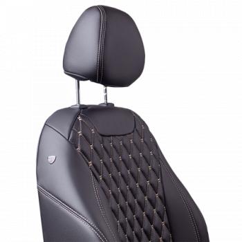 13 399 р. Комплект чехлов для сидений (РЗС 60/40 3Г Орегон) БАЙРОН Lord Autofashion  KIA Rio  2 JB (2005-2011) дорестайлинг седан, дорестайлинг, хэтчбэк 5 дв., рестайлинг седан, рестайлинг, хэтчбэк 5 дв. (черный, вставка черная, строчка бежевая)  с доставкой в г. Керчь. Увеличить фотографию 3
