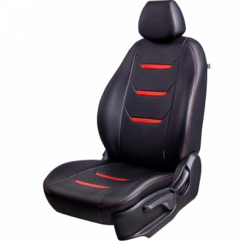Комплект чехлов для сидений (РЗС 40/60 3Г Орегон) ТУРИН-2 Lord Autofashion KIA Rio ( 4 FB,  X-line,  4 YB) (2016-2025) дорестайлинг седан, дорестайлинг, хэтчбэк, рестайлинг седан, рестайлинг, хэтчбэк (черный, вставка черная+красная, строчка красная)