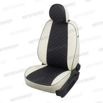 Чехлы на сиденья Ромб (к.Comfort Line раздел. 40/60 + вырез под подлокот. экокожа) Автопилот Volkswagen Passat ( B8,  B8.5) (2015-2025) седан дорестайлинг, седан рестайлинг (белый/черный)