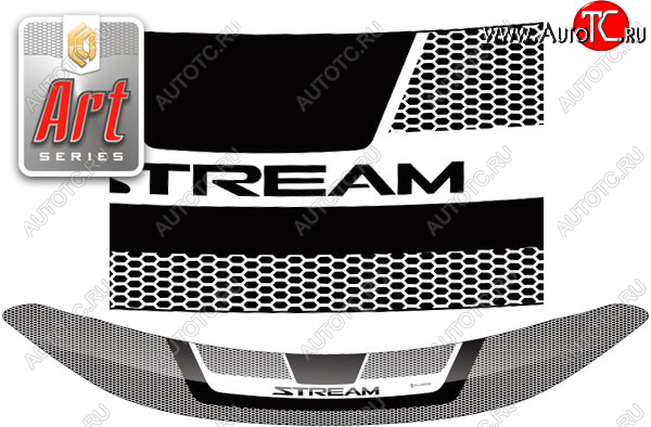 2 399 р. Дефлектор капота CA-Plastic  Honda Stream  2 RN6,RN7, RN8, RN9 (2006-2014) дорестайлинг, рестайлинг (серия ART графит)  с доставкой в г. Керчь