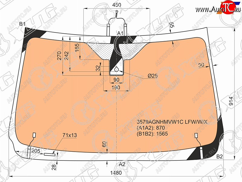 16 999 р. Стекло лобовое (Обогрев полный Датчик дождя) Ford Ranger EURO 11-15  Mazda BT-50 11-20 XYG 3579AGNHMVW1C LFW/W/X  с доставкой в г. Керчь