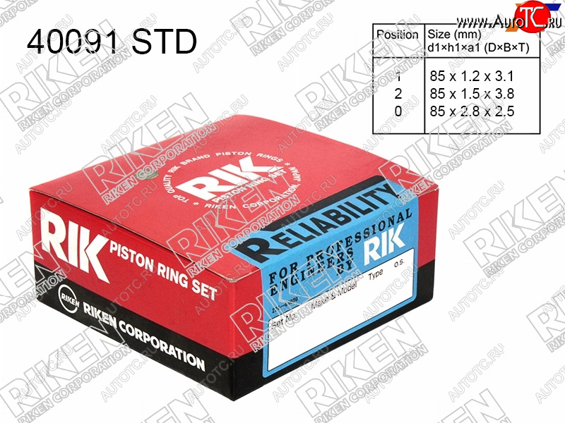 1 599 р. Кольца поршневые (комплект) STD G4JP G4GC RIKEN  Hyundai Sonata  EF (1998-2001) дорестайлинг  с доставкой в г. Керчь
