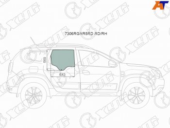 Стекло боковое опускное (Сзади Справа Цвет зеленый) Renault Duster 21-  Dacia Duster 17- XYG 7306RGNR5RD RD/RH