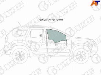 Стекло боковое опускное (Спереди Справа Цвет зеленый) Renault Duster 21-  Dacia Duster 17- XYG 7306RGNR5FD FD/RH