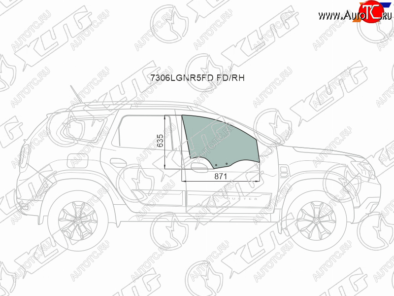 2 789 р. Стекло боковое опускное (Спереди Справа Цвет зеленый) Renault Duster 21-  Dacia Duster 17- XYG 7306RGNR5FD FD/RH  с доставкой в г. Керчь