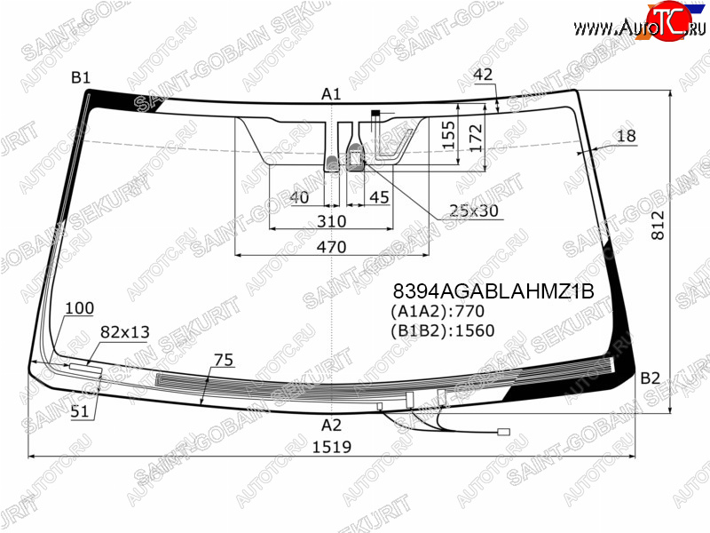 27 749 р. Стекло лобовое (Обогрев щеток Антенна Датчик дождя Молдинг) Toyota Land Cruiser Prado (J150) 09-1 SAINT-GOBAIN SEKURIT 8394AGABLAHMZ1B  с доставкой в г. Керчь