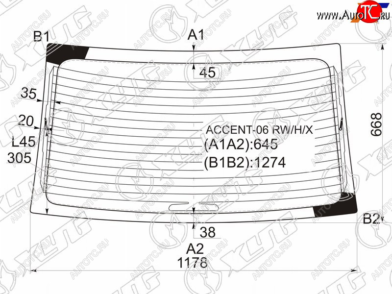 6 299 р. Стекло заднее (Цвет зеленый Обогрев) Hyundai Accent 06-11  Verna 06-09 XYG ACCENT-06 RW/H/X  с доставкой в г. Керчь