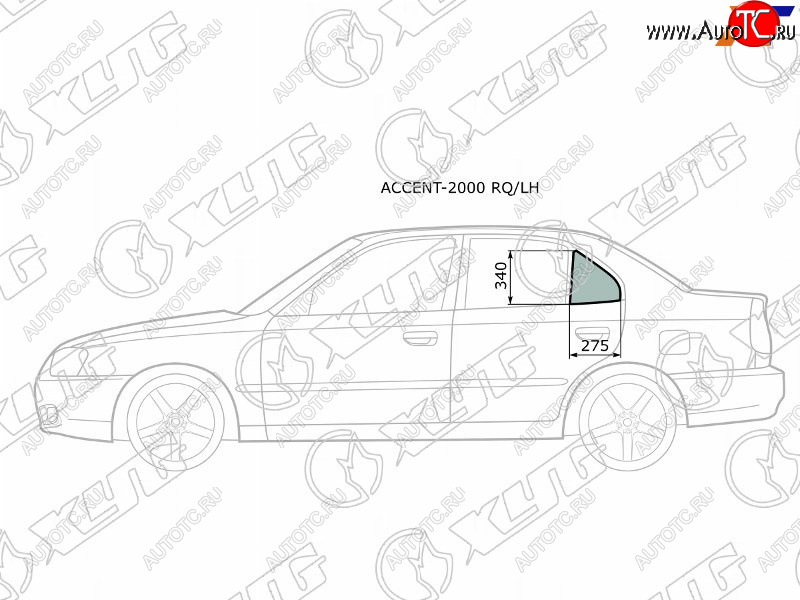 1 029 р. Стекло форточки (уголок) задней левой двери HYUNDAI ACCENT (сборка Россия) 45D 00-12                XYG ACCENT-2000 RQ/LH  с доставкой в г. Керчь