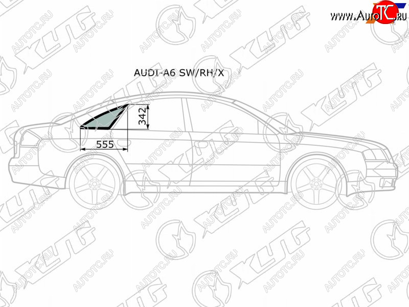1 289 р. Стекло кузова боковое (не опускное) (Справа Цвет зеленый) Audi A6 97-05  S6 99-04 XYG AUDI-A6 SW/RH/X  с доставкой в г. Керчь