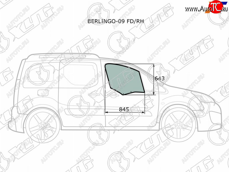 3 079 р. Стекло боковое опускное (Спереди Справа Цвет зеленый) Citroen Berlingo 08-22  Peugeot Partner 08- XYG BERLINGO-09 FD/RH  с доставкой в г. Керчь
