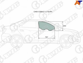 Стекло боковое опускное (Спереди Справа Цвет зеленый) Chevrolet Cobalt 13-  Ravon R4 16-20 XYG CHEV-COBALT-12 FD/RH