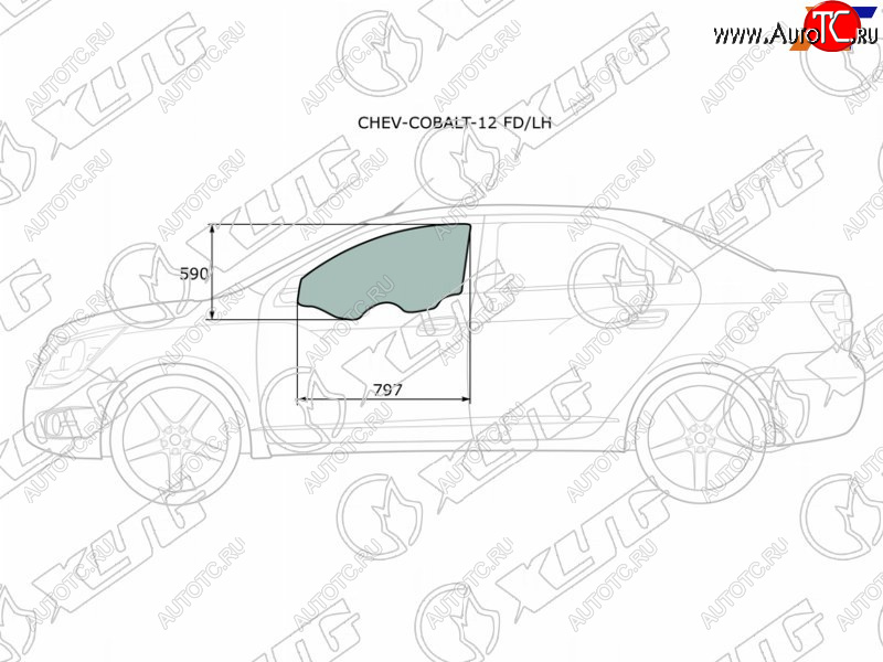 2 799 р. Стекло боковое опускное (Спереди Слева Цвет зеленый) Chevrolet Cobalt 13-  Ravon R4 16-20 XYG CHEV-COBALT-12 FD/LH  с доставкой в г. Керчь