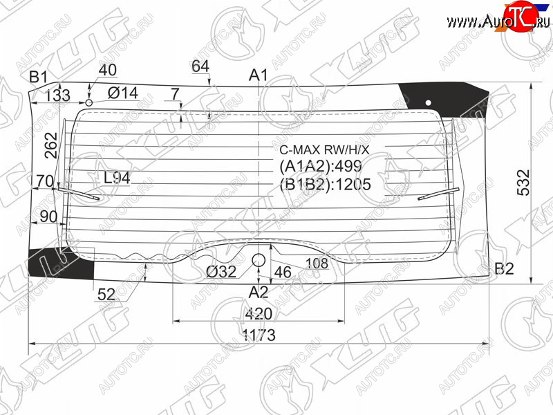 10 999 р. Стекло заднее (Цвет зеленый Обогрев) Ford C-MAX 03-10 XYG C-MAX RW/H/X  с доставкой в г. Керчь