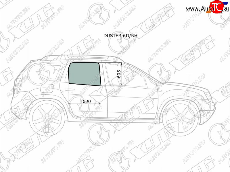 2 349 р. Стекло боковое опускное (Сзади Справа Цвет зеленый) Nissan Terrano 14-22  Renault Duster 10-21  XYG DUSTER RD/RH  с доставкой в г. Керчь