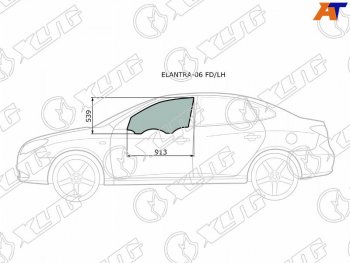 Стекло боковое опускное (Спереди Слева Цвет зеленый) Hyundai Elantra 06-12  Avante 06-11 XYG ELANTRA-06 FD/LH