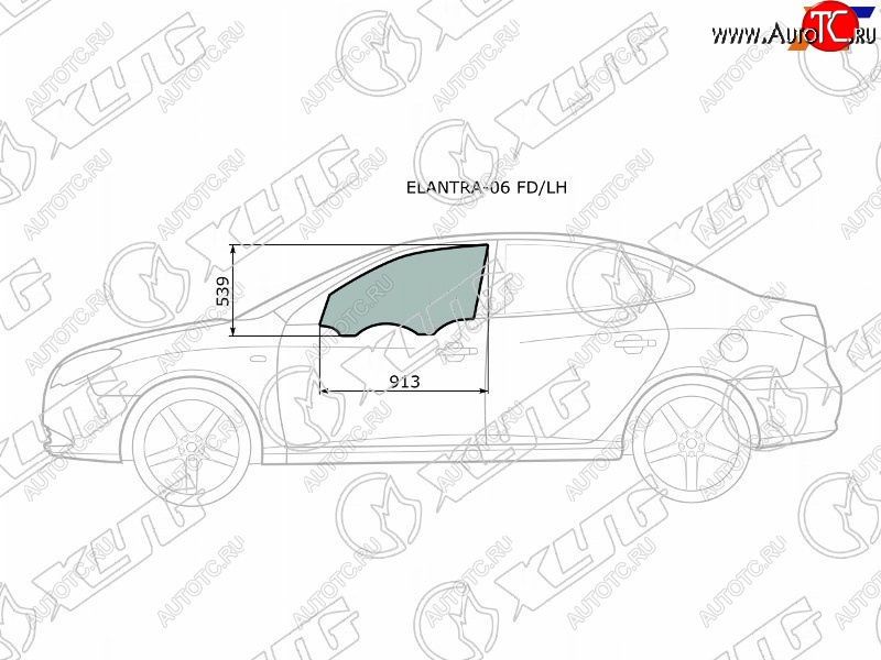 2 599 р. Стекло боковое опускное (Спереди Слева Цвет зеленый) Hyundai Elantra 06-12  Avante 06-11 XYG ELANTRA-06 FD/LH  с доставкой в г. Керчь