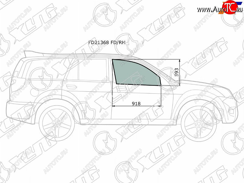 3 079 р. Стекло боковое опускное (Спереди Справа Цвет зеленый) Great Wall Hover 05-10  Hover H3 10-16  Ho XYG FD21368 FD/RH  с доставкой в г. Керчь