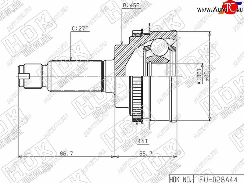 4 749 р. Шрус наружный SUBARU IMPREZA GD#GG# EJ15EJ20 AT5MT 4WD00- HDK FU-028A44  с доставкой в г. Керчь