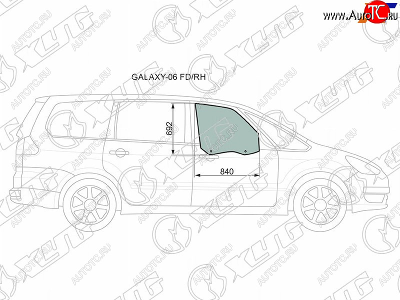 2 759 р. Стекло боковое опускное (Спереди Справа Цвет зеленый) Ford Galaxy 06-15 XYG GALAXY-06 FD/RH  с доставкой в г. Керчь