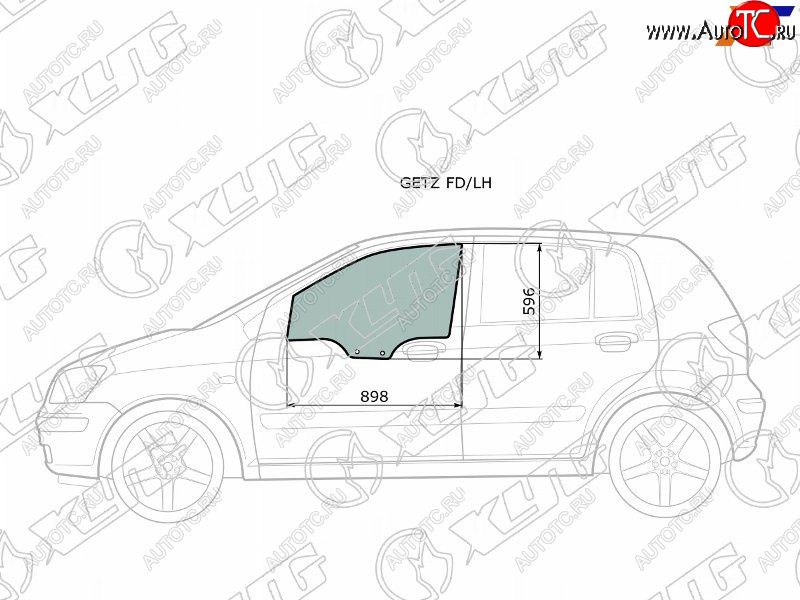 2 789 р. Стекло боковое опускное (Спереди Слева Цвет зеленый) Hyundai Getz 02-11  Click 02-11              XYG GETZ FD/LH  с доставкой в г. Керчь