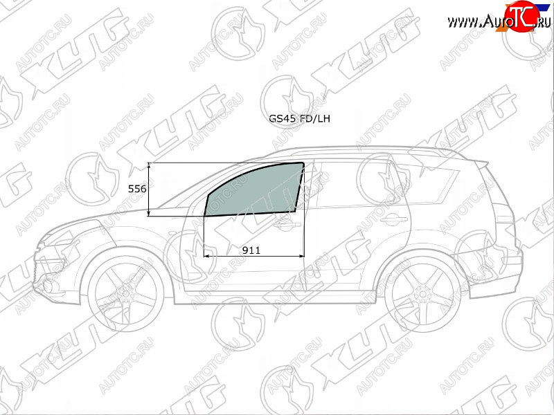 2 789 р. Стекло боковое опускное (Спереди Слева Цвет зеленый) Mitsubishi Outlander 05-12  Citroen C-Crosse XYG GS45 FD/LH  с доставкой в г. Керчь