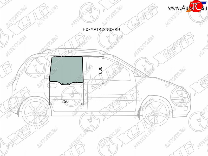2 789 р. Стекло боковое опускное (Сзади Справа Цвет зеленый) Hyundai Lavita 01-07  Matrix 01-10 XYG HD-MATRIX RD/RH  с доставкой в г. Керчь