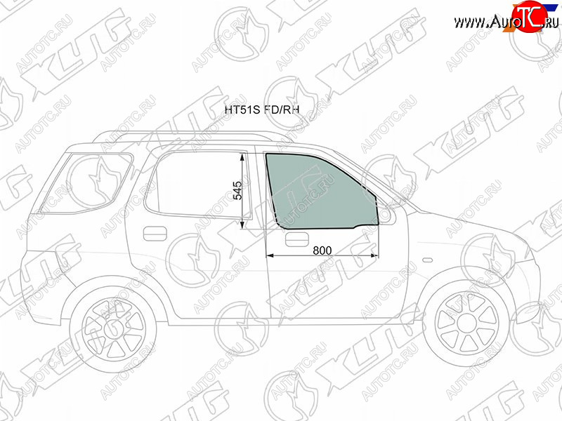 2 599 р. Стекло боковое опускное (Спереди Справа Цвет зеленый) Chevrolet Cruze 01-08  Subaru Justy 03-07  XYG HT51S FD/RH  с доставкой в г. Керчь