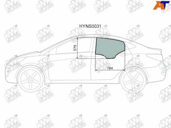 Стекло боковое опускное (Сзади Слева Цвет зеленый) Hyundai Solaris 10-17  Accent 11-17            KMK HYNS0031