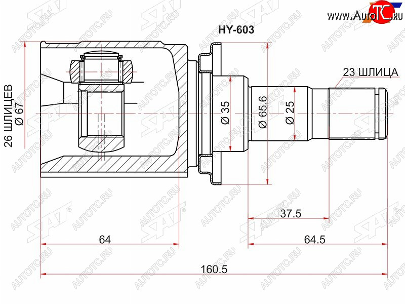 2 099 р. Шрус внутренний RR MITSUBISHI OUTLANDER CW# 06-12.ASX GA# 10-16.LANCER CY 07-PEUGEOT 4007 07-12     SAT HY-603  с доставкой в г. Керчь