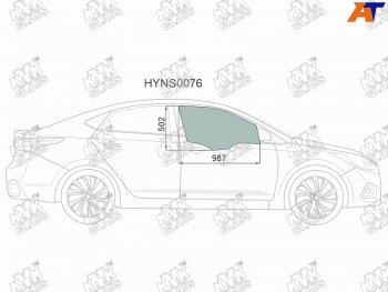 Стекло боковое опускное (Спереди Справа Цвет зеленый) Hyundai Solaris 17-20  Accent 17-22 KMK HYNS0076