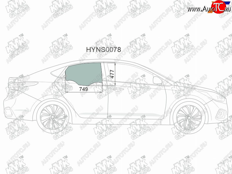 2 569 р. Стекло боковое опускное (Сзади Справа Цвет зеленый) Hyundai Solaris 17-20  Accent 17-22           KMK HYNS0078  с доставкой в г. Керчь
