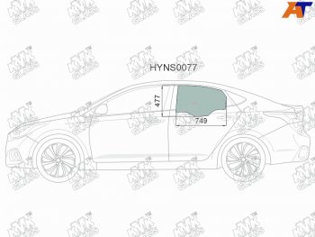 Стекло боковое опускное (Сзади Слева Цвет зеленый) Hyundai Solaris 17-20  Accent 17-22            KMK HYNS0077