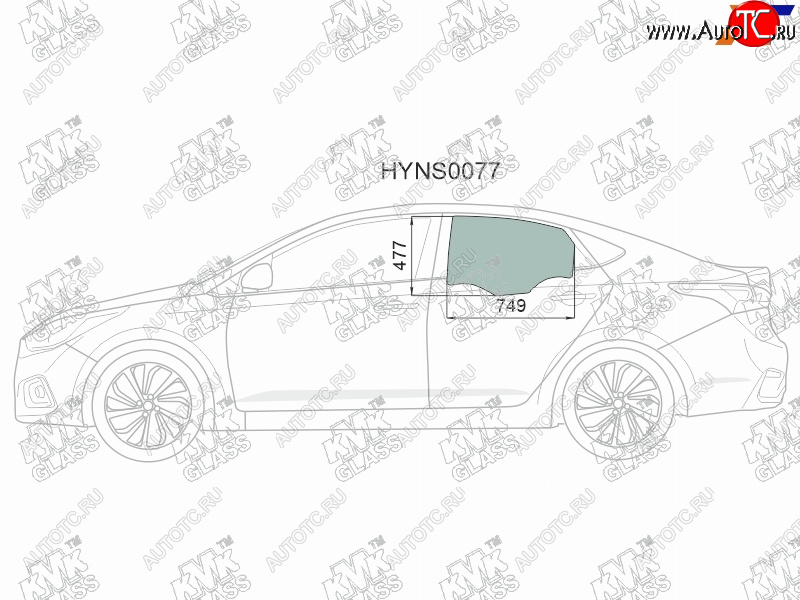 2 569 р. Стекло боковое опускное (Сзади Слева Цвет зеленый) Hyundai Solaris 17-20  Accent 17-22            KMK HYNS0077  с доставкой в г. Керчь