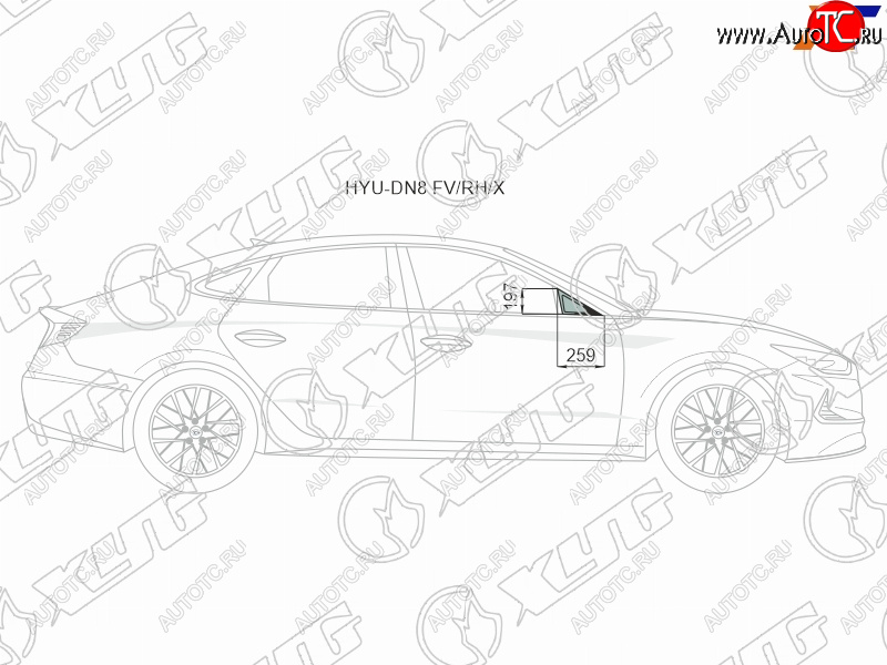 1 299 р. Стекло форточки (Спереди Справа Цвет зеленый) Hyundai Sonata 19-23 XYG HYU-DN8 FV/RH/X  с доставкой в г. Керчь