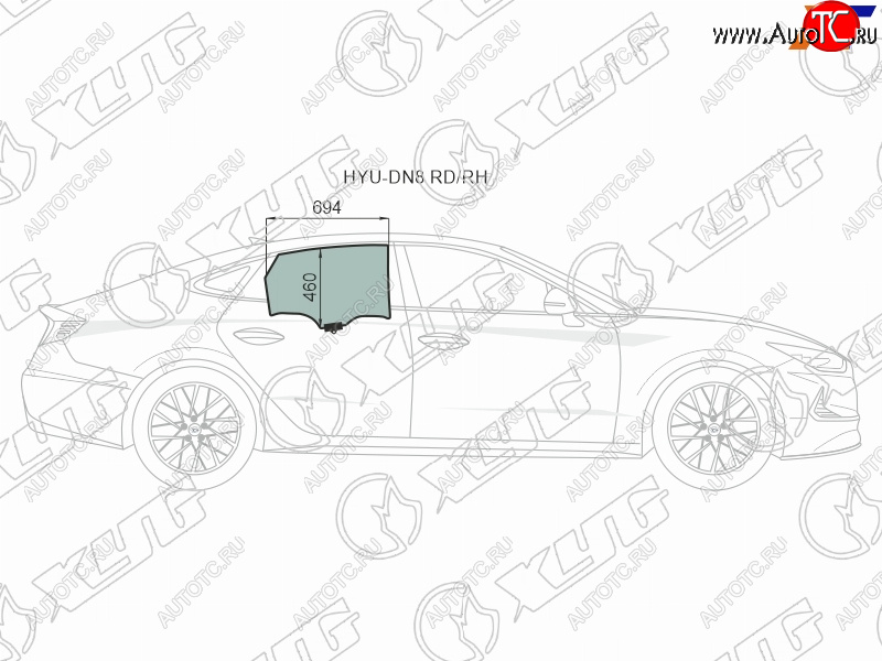 3 399 р. Стекло боковое опускное (Сзади Справа Цвет зеленый Крепления) Hyundai Sonata 19- XYG HYU-DN8 RD/RH  с доставкой в г. Керчь