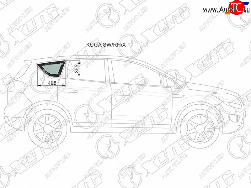 1 299 р. Стекло кузова боковое (не опускное) (Справа Цвет зеленый) Ford Kuga 08-13 XYG KUGA SW/RH/X  с доставкой в г. Керчь