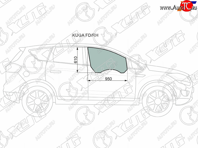 3 079 р. Стекло боковое опускное (Спереди Справа Цвет зеленый) Ford Kuga 08-13 XYG KUGA FD/RH  с доставкой в г. Керчь